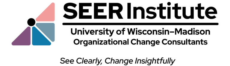 The SEER Institute, UW-Madison, Organizational Change Consultants with a tangram style butterfly graphic